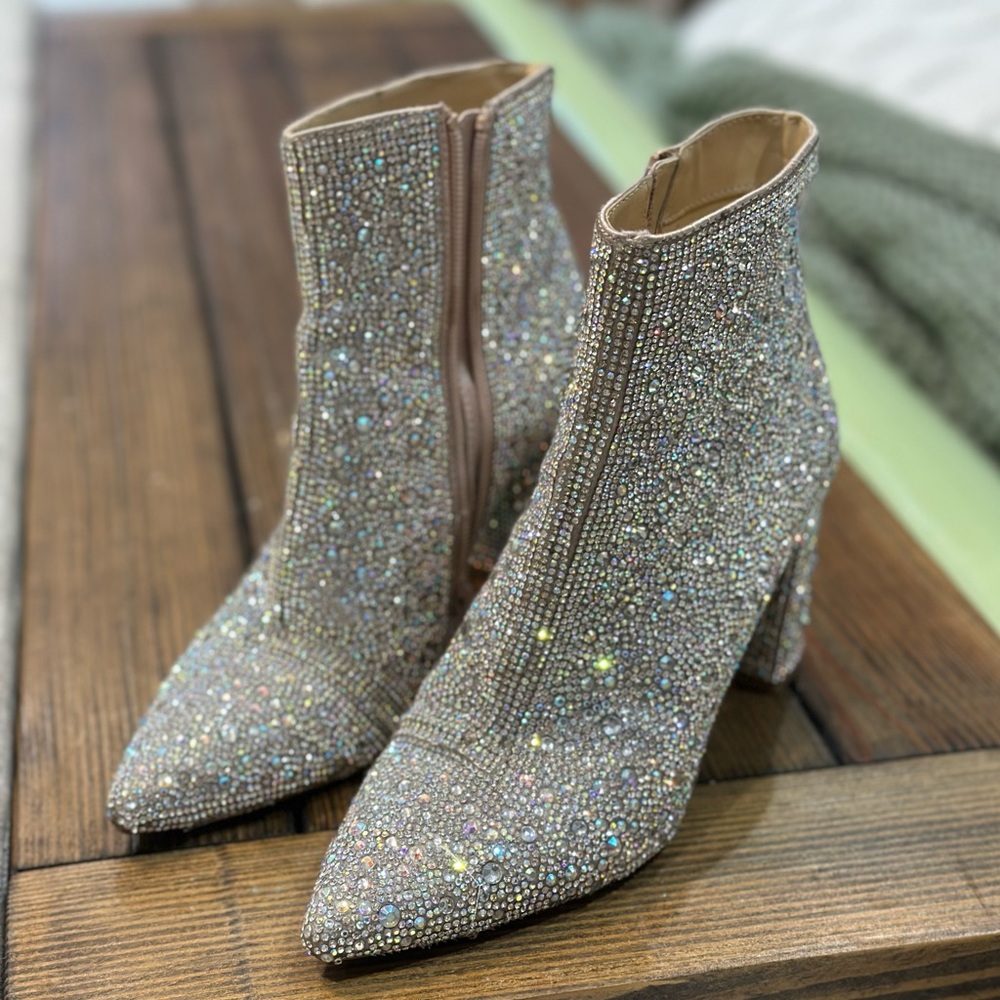 Betsy Johnson rhinestone ankle booties.